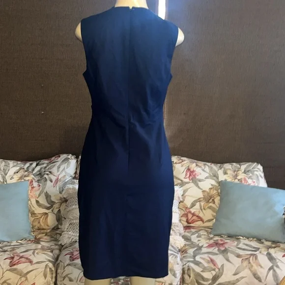NWT Theory Sleeveless Front Ruching Sheath Dress, Sea Blue - Picture 9 of 15